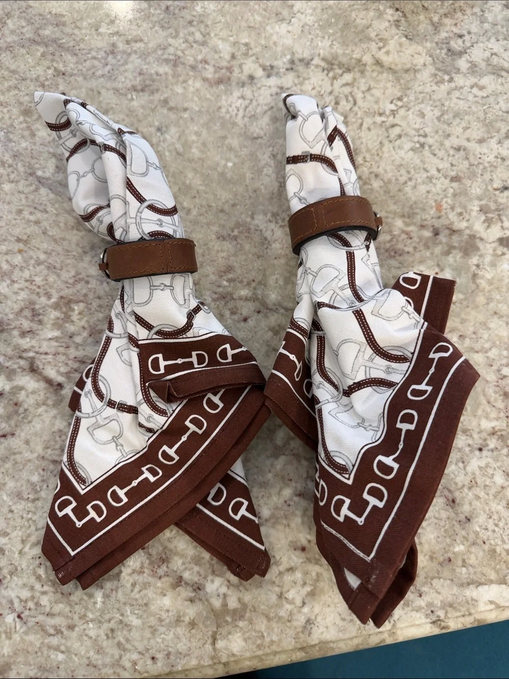 Elegant Brown & White Equine-Pattern Napkin Set from the Kentucky Derby